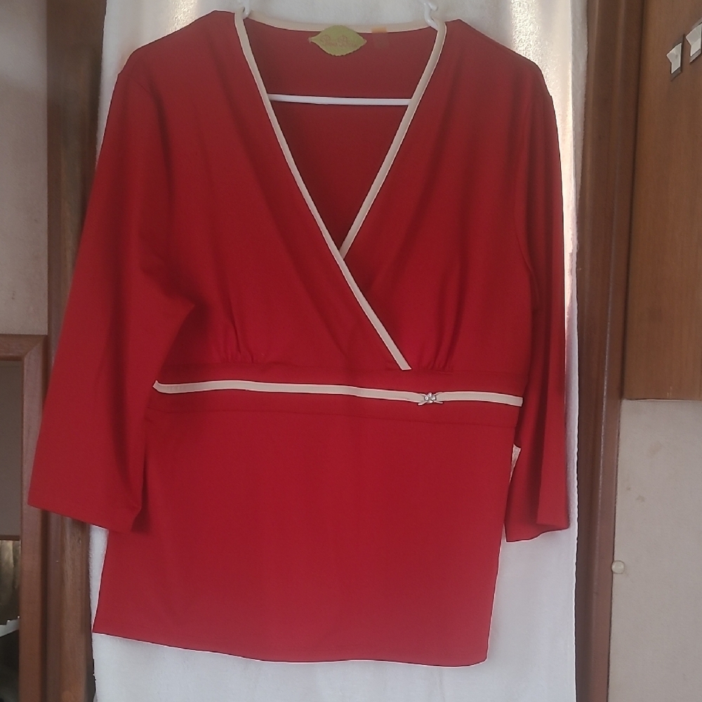 Red V-Neck Women's Top